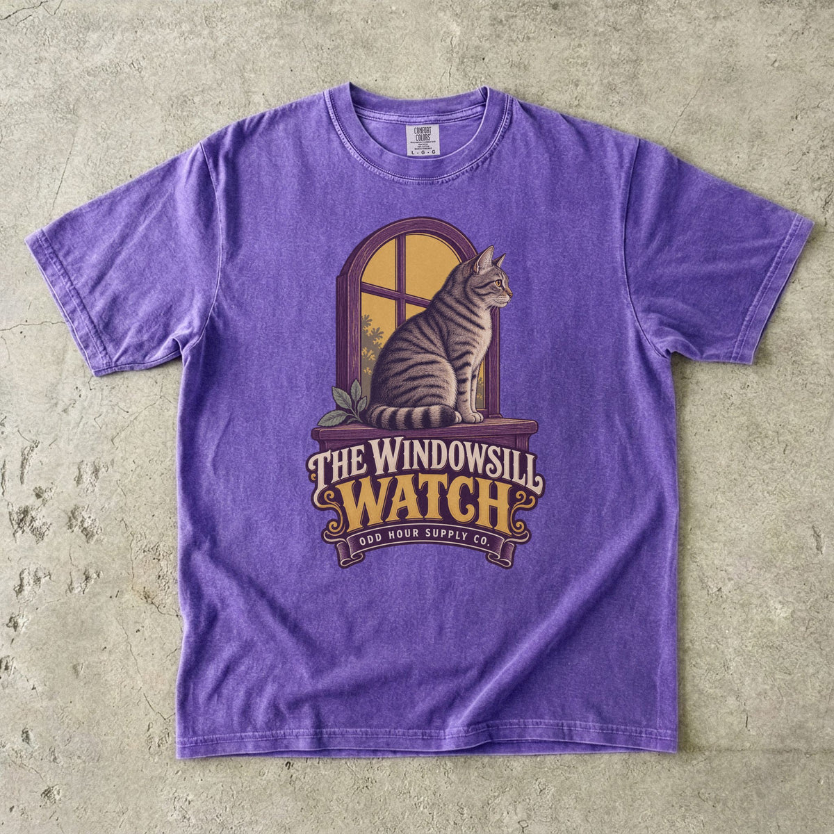 Comfort Colors 1717 T-Shirt in Violet mit dem Motiv The Windowsill Watch, Vorderansicht