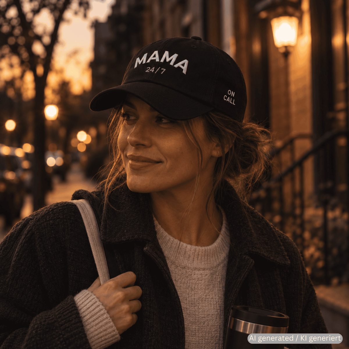 Mama bestickte Dad-Cap – Trageansicht von Odd Hour Supply.