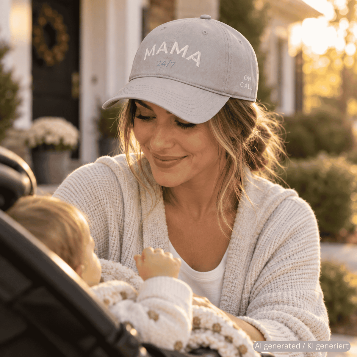Mama bestickte Cap im Used-Look - Grau – Trageansicht von Odd Hour Supply.