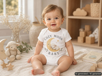 Cozy Moon Lämmchen – Babybody – Trageansicht von Odd Hour Supply.
