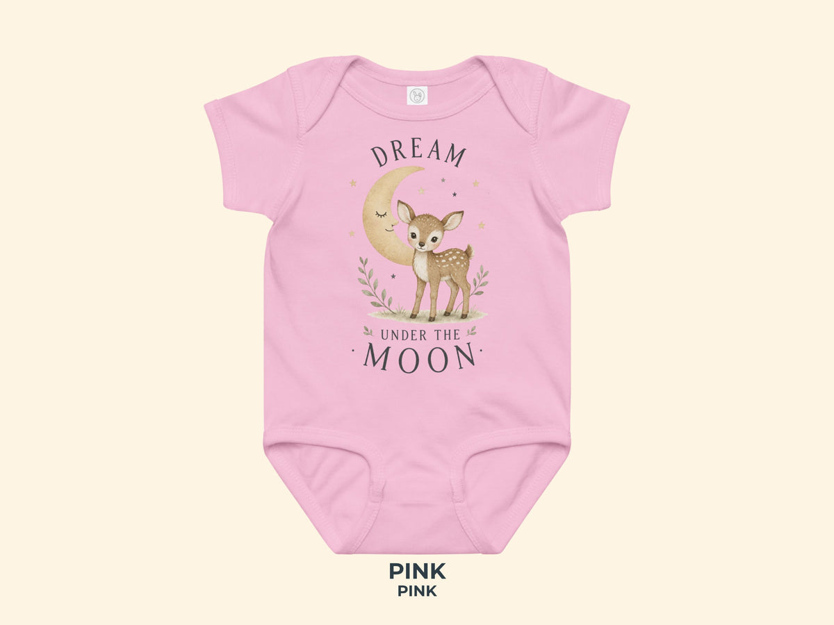 Dream Under The Moon Rehkitz Babybody in Pink – Produktansicht von Odd Hour Supply.