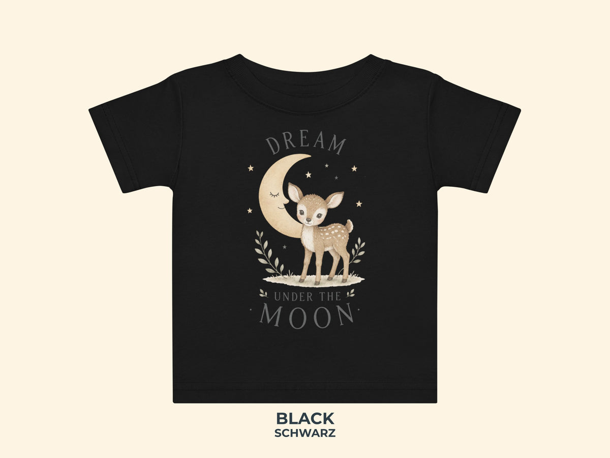 Dream Under The Moon Rehkitz Baby T-Shirt in Schwarz – Produktansicht von Odd Hour Supply.