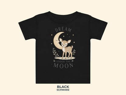 Dream Under The Moon Rehkitz Baby T-Shirt in Schwarz – Produktansicht von Odd Hour Supply.