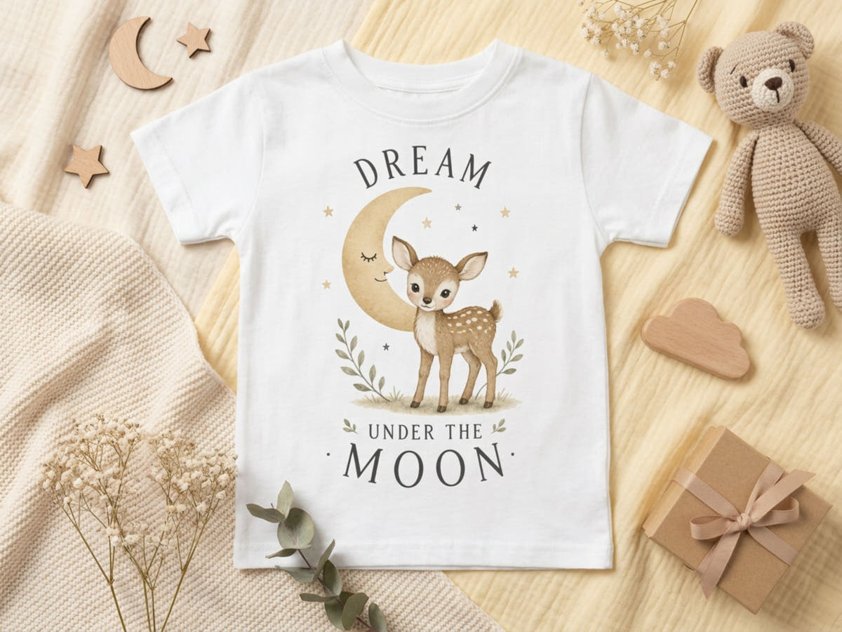 Dream Under The Moon Rehkitz Baby T-Shirt – Produktansicht von Odd Hour Supply.