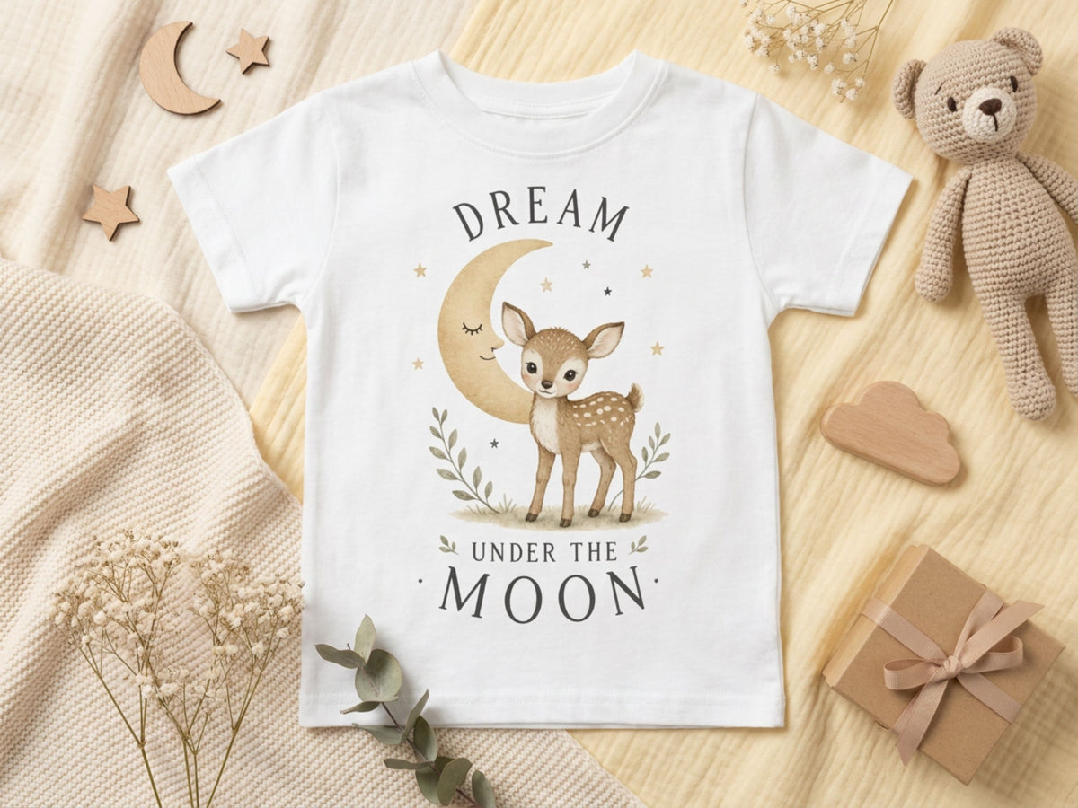 Dream Under The Moon Rehkitz Baby T-Shirt – Produktansicht von Odd Hour Supply.