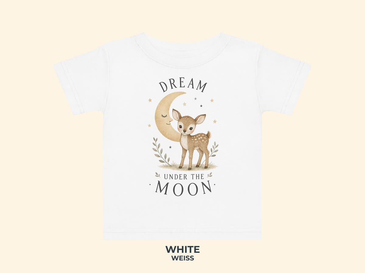 Dream Under The Moon Rehkitz Baby T-Shirt in Weiß – Produktansicht von Odd Hour Supply.