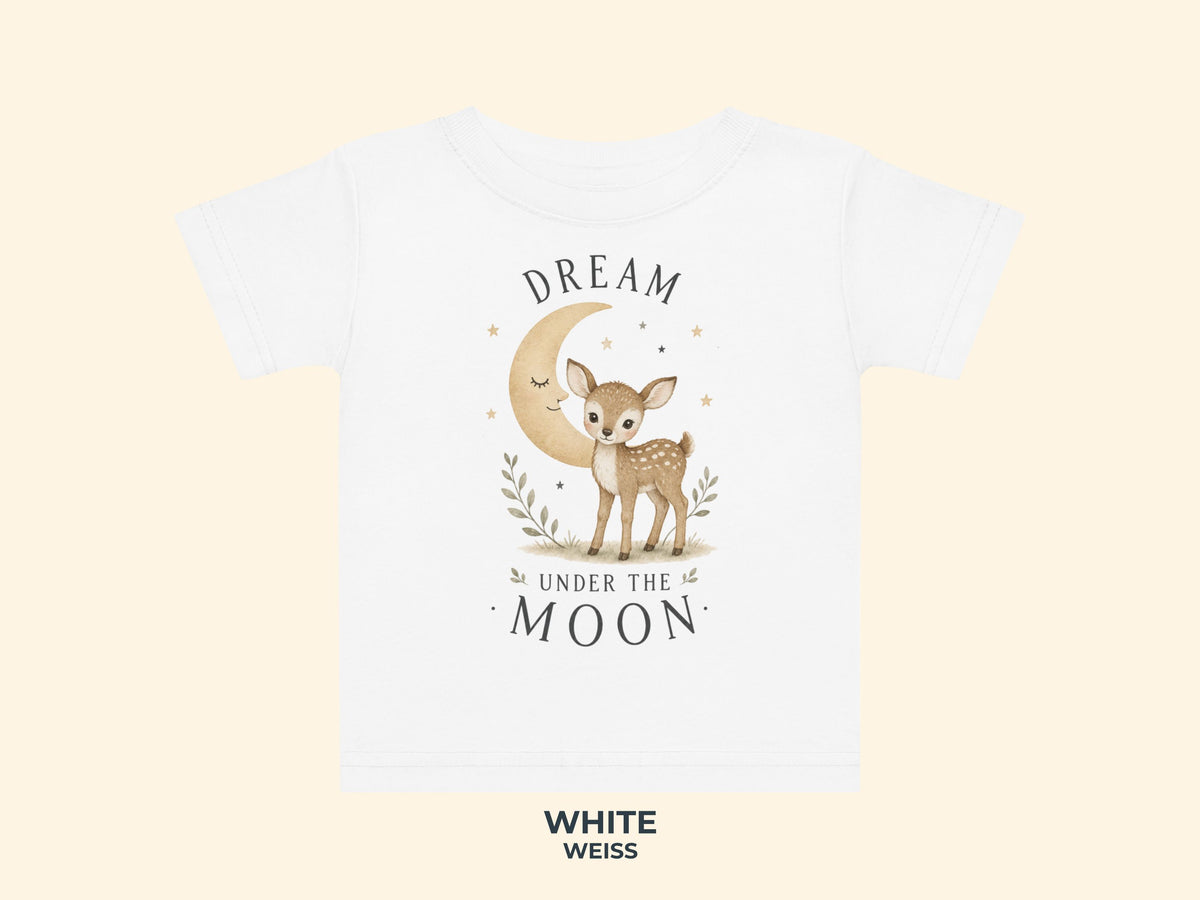 Dream Under The Moon Rehkitz Baby T-Shirt in Weiß – Produktansicht von Odd Hour Supply.