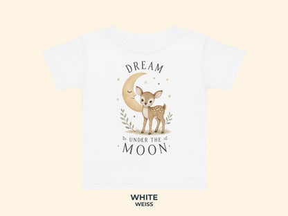 Dream Under The Moon Rehkitz Baby T-Shirt in Weiß – Produktansicht von Odd Hour Supply.