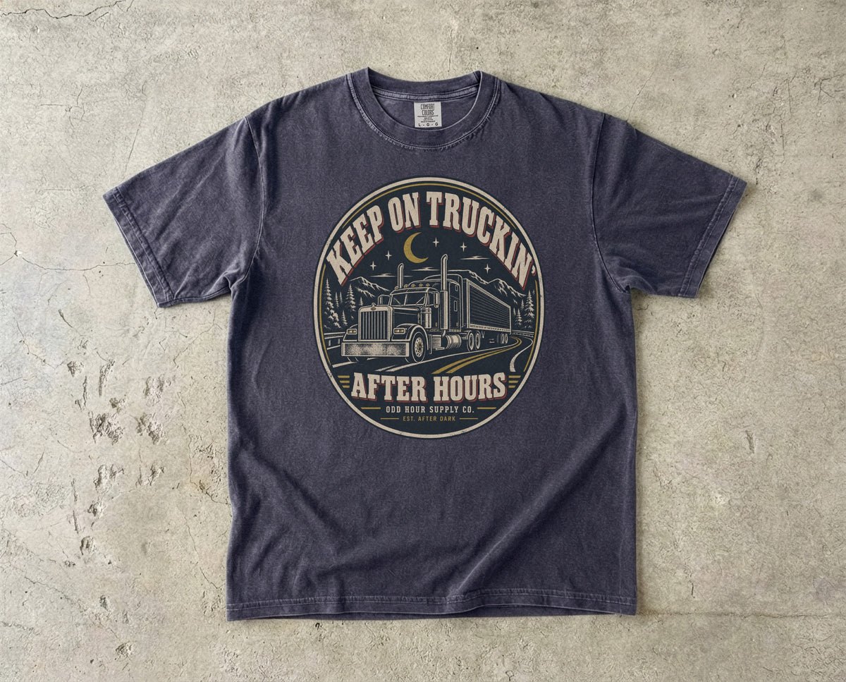 Keep On Truckin' – After Hours T-Shirt in Graphite – Vorderansicht von Odd Hour Supply.