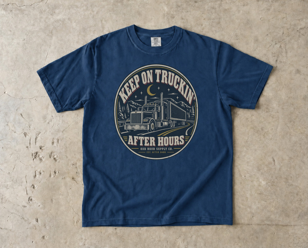 Keep On Truckin' – After Hours T-Shirt in Navy – Vorderansicht von Odd Hour Supply.