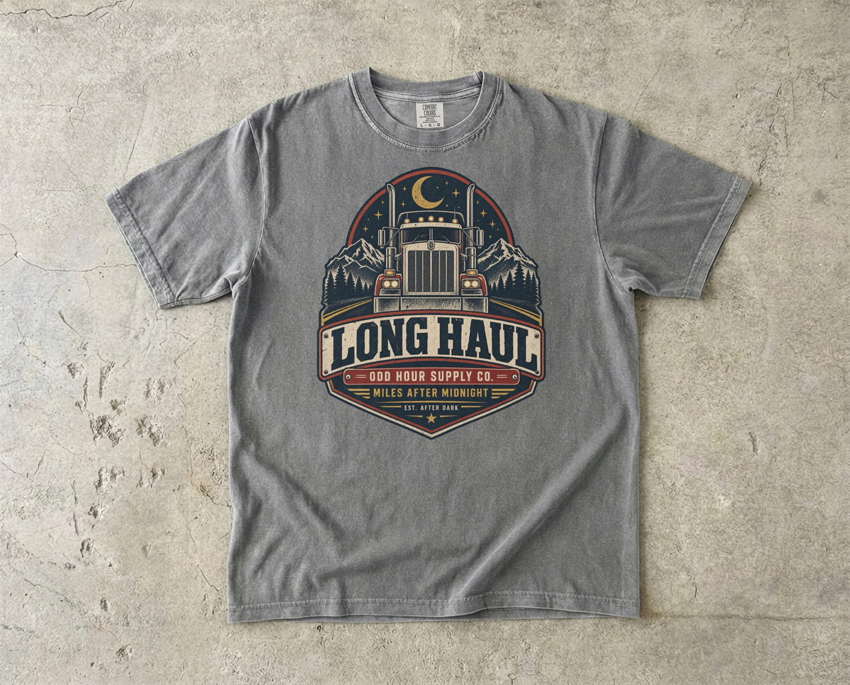Long Haul – Miles After Midnight T-Shirt – Vorderansicht von Odd Hour Supply.