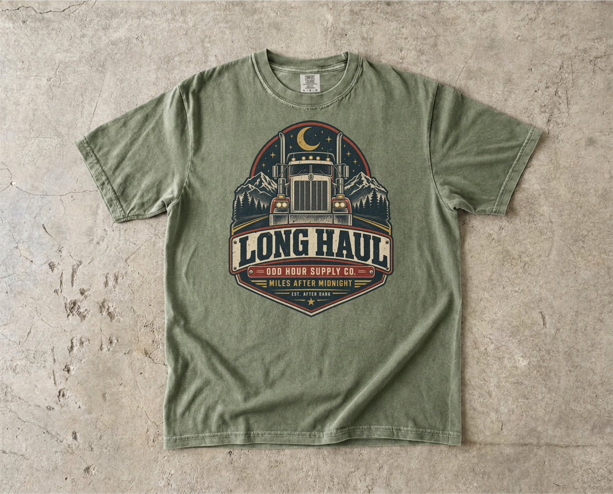 Long Haul – Miles After Midnight T-Shirt in Hemp – Vorderansicht von Odd Hour Supply.