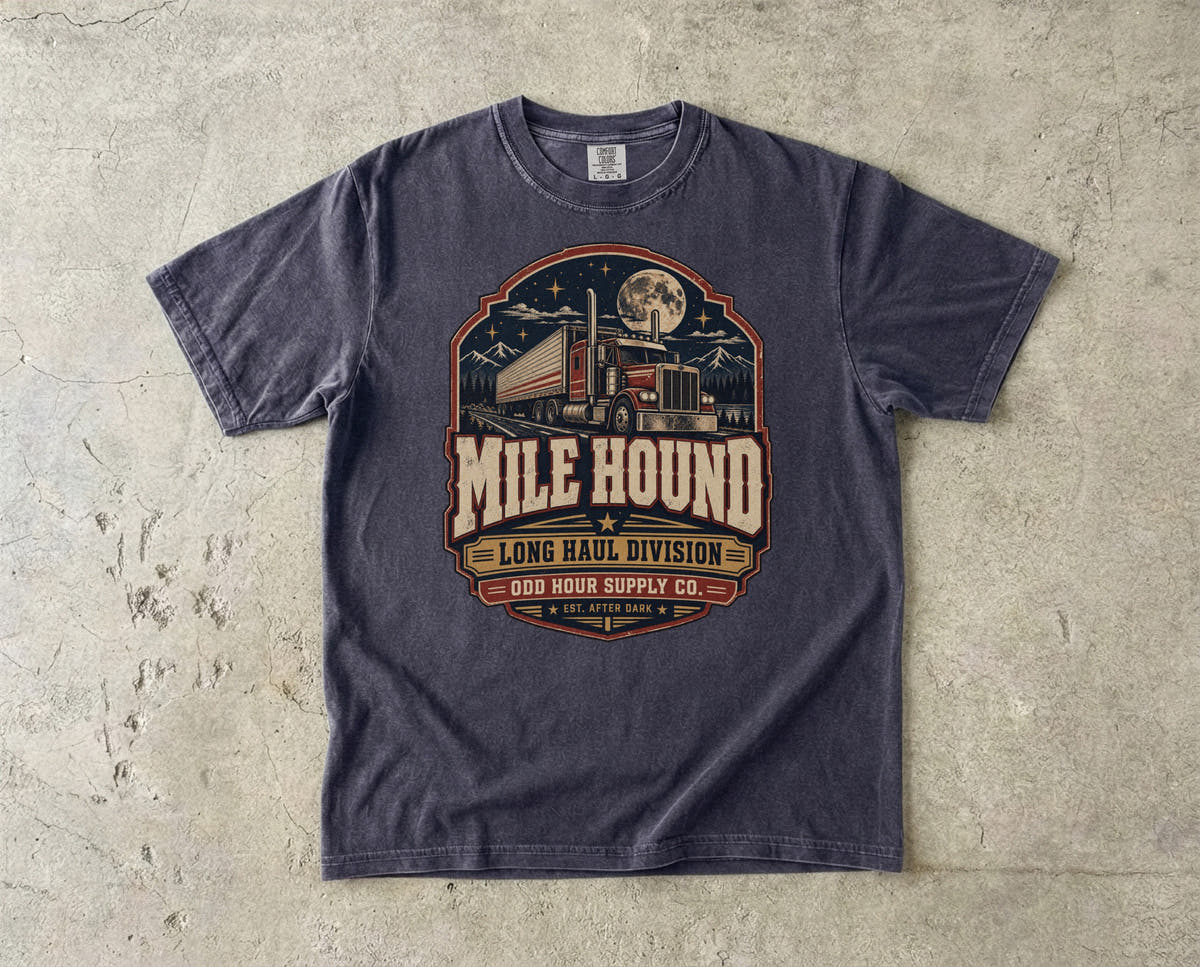 Mile Hound – Long Haul Division T-Shirt in Graphite – Vorderansicht von Odd Hour Supply.