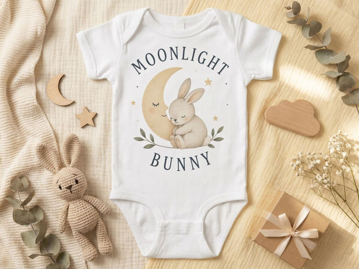 Moonlight Bunny Babybody – Produktansicht von Odd Hour Supply.