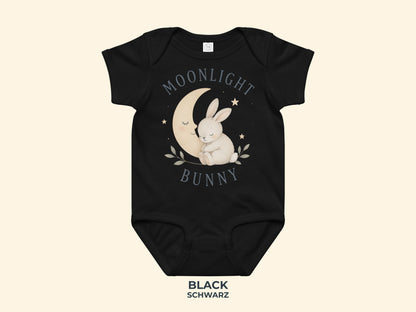 Moonlight Bunny Babybody in Schwarz – Produktansicht von Odd Hour Supply.
