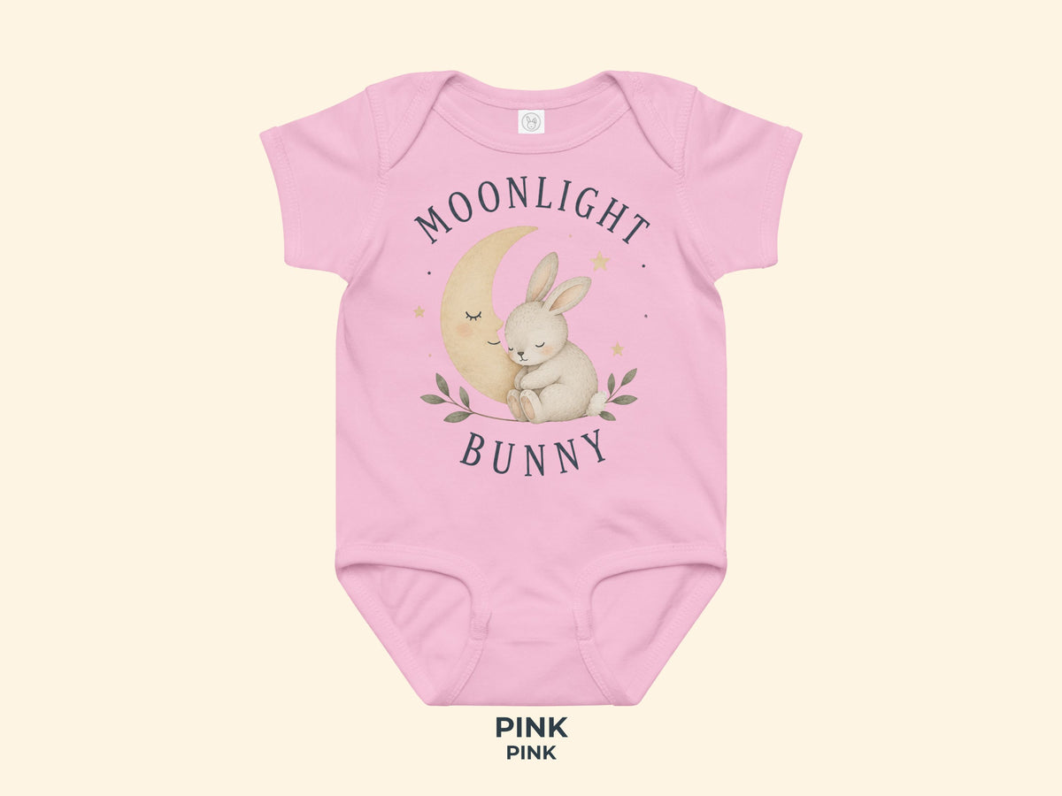 Moonlight Bunny Babybody in Pink – Produktansicht von Odd Hour Supply.