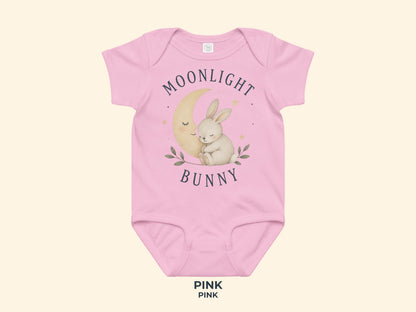 Moonlight Bunny Babybody in Pink – Produktansicht von Odd Hour Supply.