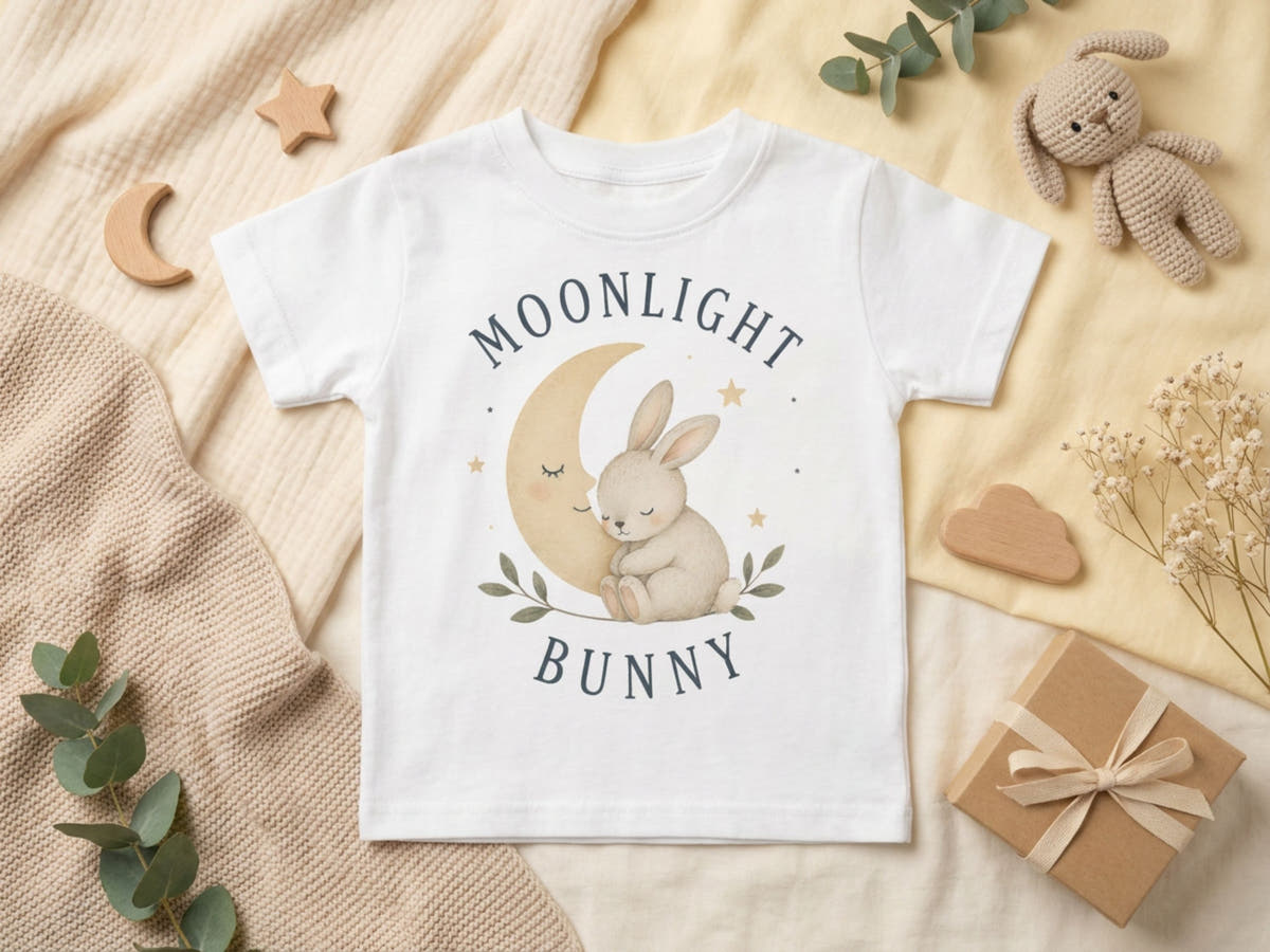 Moonlight Bunny Baby T-Shirt – Produktansicht von Odd Hour Supply.