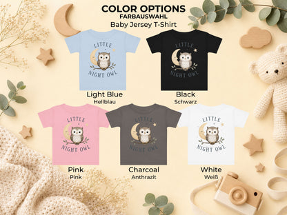 Little Night Owl Baby T-Shirt – Verfügbare Farbvarianten von Odd Hour Supply.