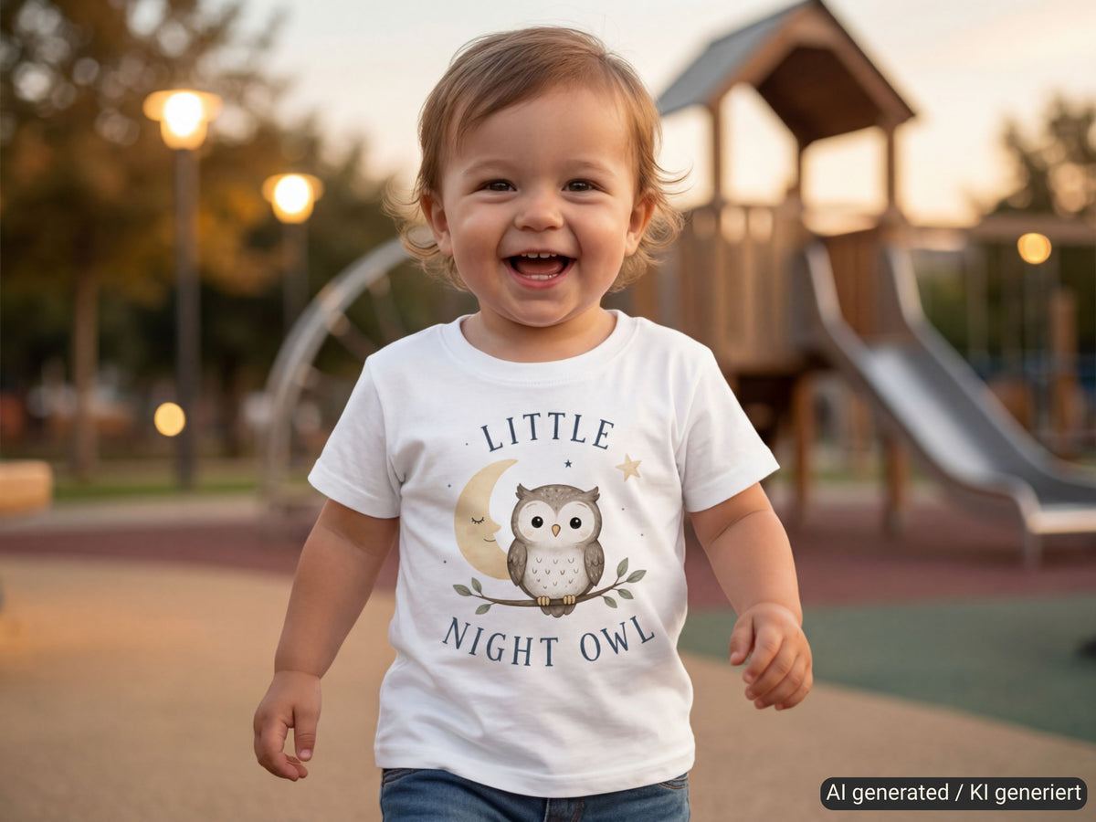 Little Night Owl Baby T-Shirt – Trageansicht von Odd Hour Supply.