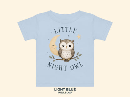 Little Night Owl Baby T-Shirt in Hellblau – Produktansicht von Odd Hour Supply.