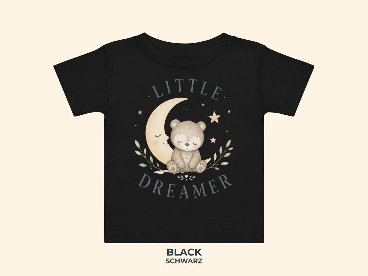 Little Dreamer Teddy Baby T-Shirt in Schwarz – Produktansicht von Odd Hour Supply.