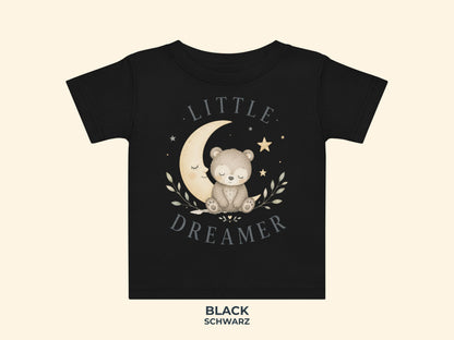 Little Dreamer Teddy Baby T-Shirt in Schwarz – Produktansicht von Odd Hour Supply.
