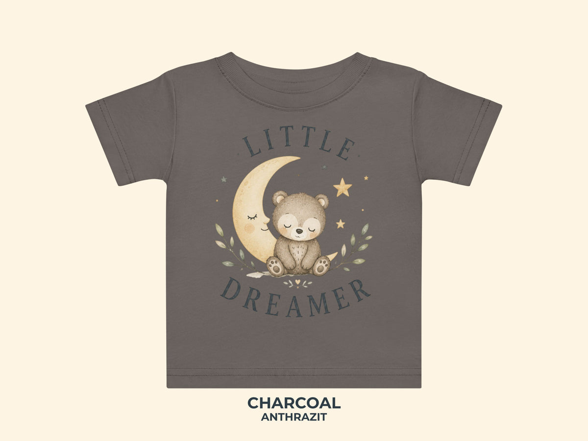 Little Dreamer Teddy Baby T-Shirt in Anthrazit – Produktansicht von Odd Hour Supply.