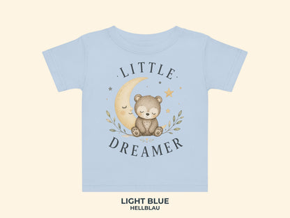 Little Dreamer Teddy Baby T-Shirt in Hellblau – Produktansicht von Odd Hour Supply.