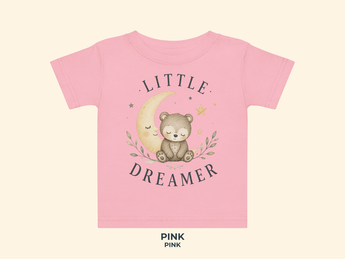 Little Dreamer Teddy Baby T-Shirt in Pink – Produktansicht von Odd Hour Supply.
