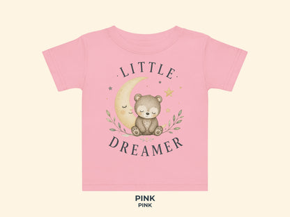 Little Dreamer Teddy Baby T-Shirt in Pink – Produktansicht von Odd Hour Supply.