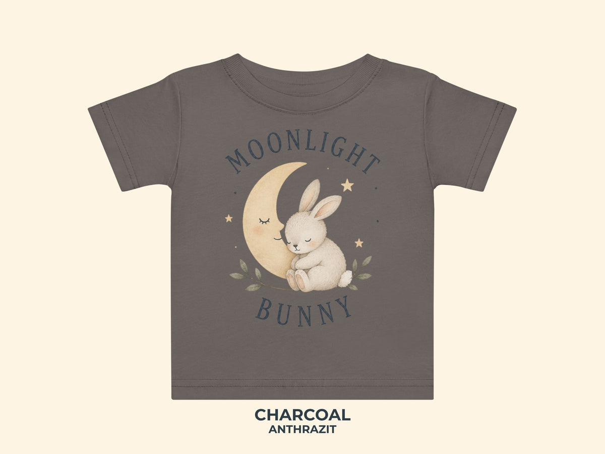 Moonlight Bunny Baby T-Shirt in Anthrazit – Produktansicht von Odd Hour Supply.