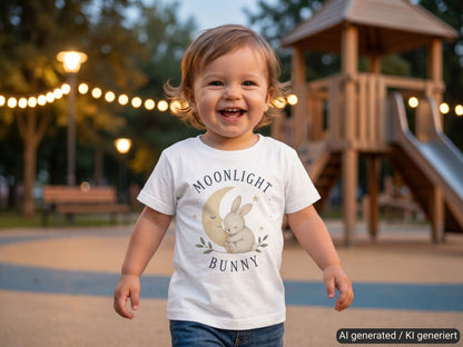 Moonlight Bunny Baby T-Shirt – Trageansicht von Odd Hour Supply.