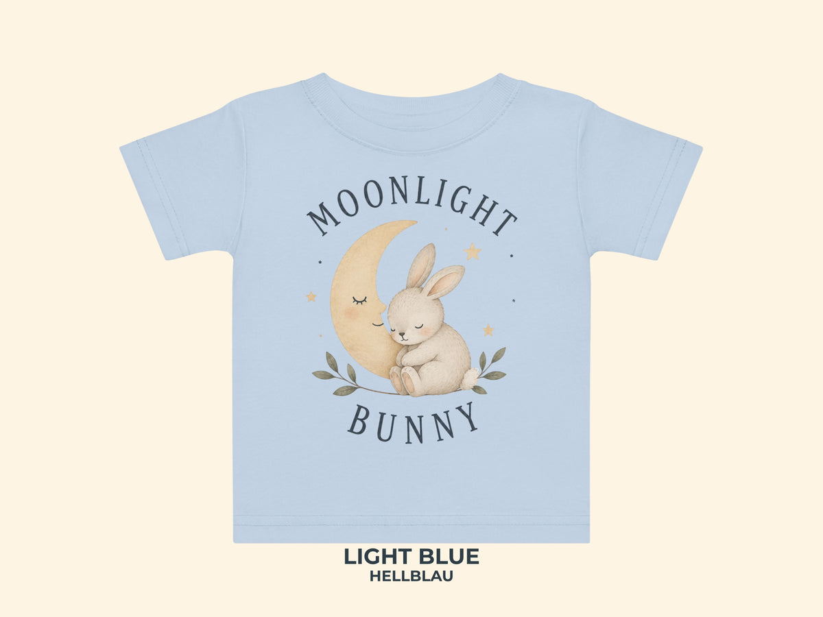 Moonlight Bunny Baby T-Shirt in Hellblau – Produktansicht von Odd Hour Supply.