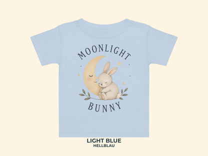 Moonlight Bunny Baby T-Shirt in Hellblau – Produktansicht von Odd Hour Supply.