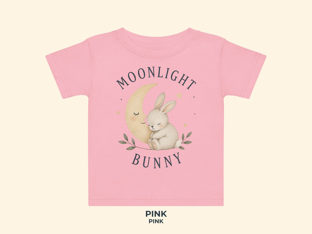 Moonlight Bunny Baby T-Shirt in Pink – Produktansicht von Odd Hour Supply.