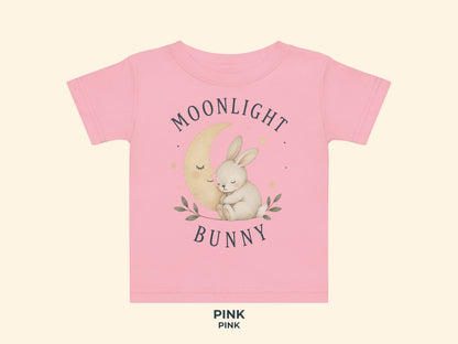 Moonlight Bunny Baby T-Shirt in Pink – Produktansicht von Odd Hour Supply.