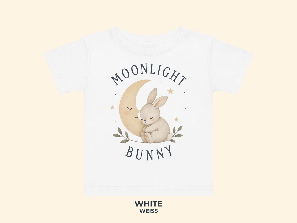 Moonlight Bunny Baby T-Shirt in Weiß – Produktansicht von Odd Hour Supply.