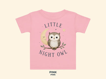 Little Night Owl Baby T-Shirt in Pink – Produktansicht von Odd Hour Supply.