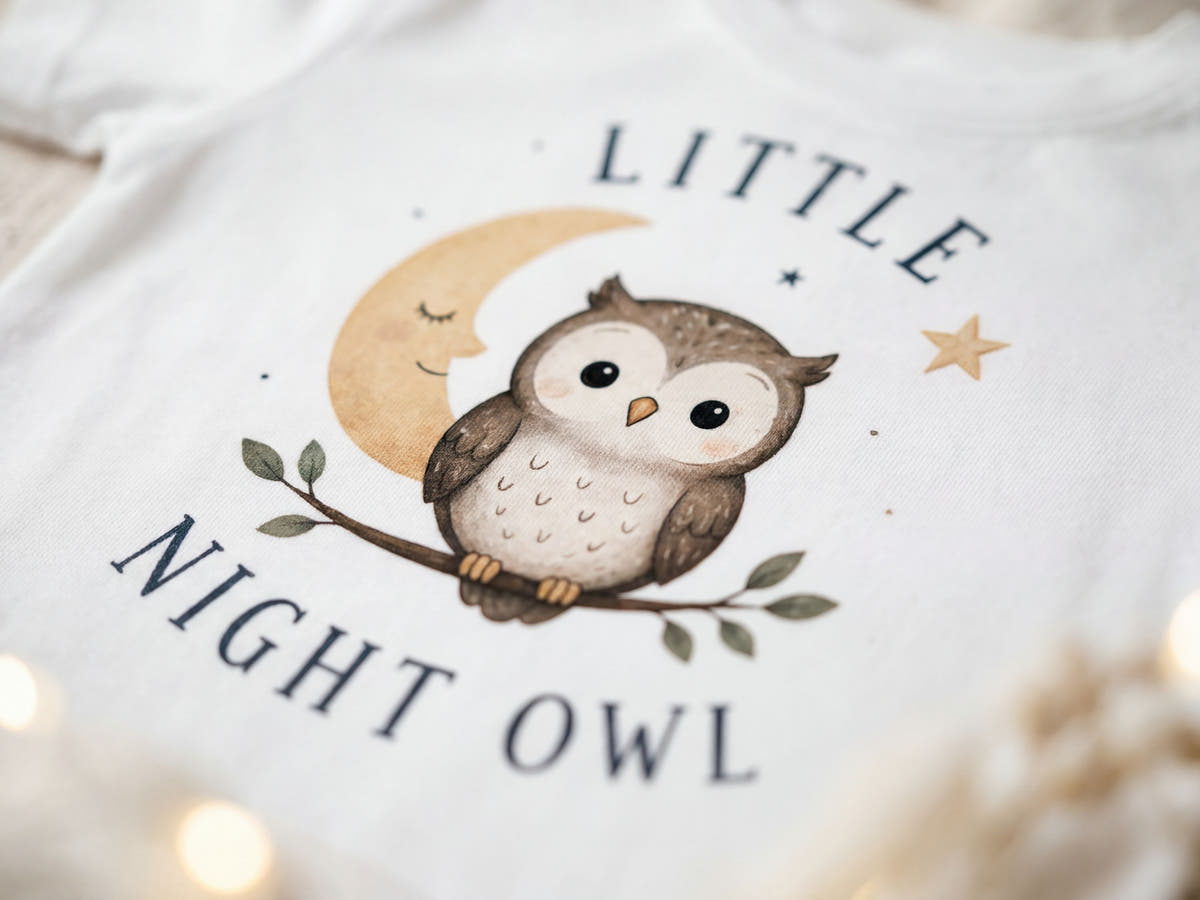 Little Night Owl Baby T-Shirt – Detailansicht von Odd Hour Supply.