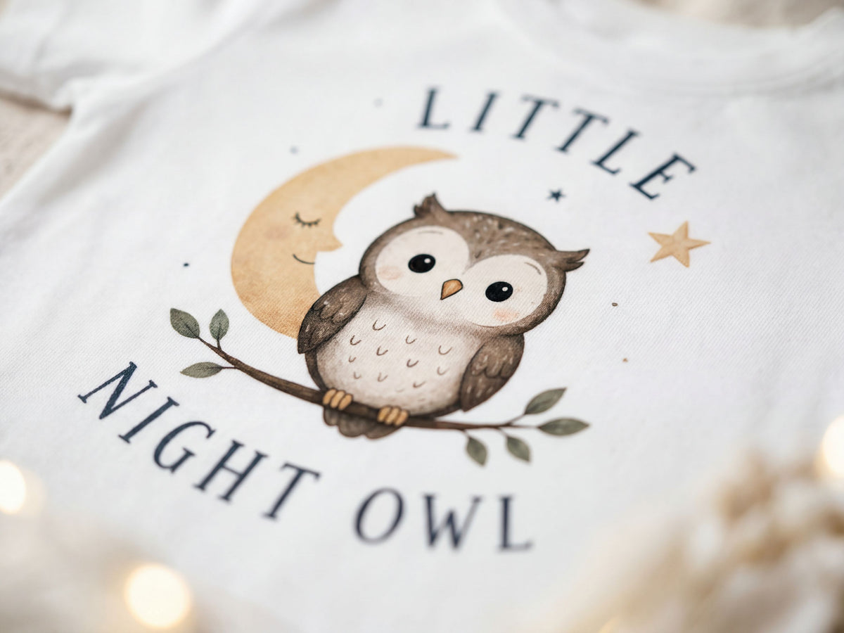 Little Night Owl Baby T-Shirt – Detailansicht von Odd Hour Supply.