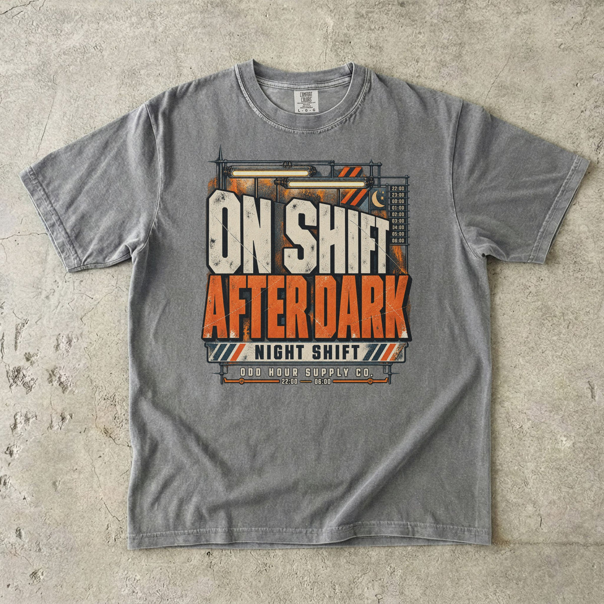 On Shift After Dark T-Shirt – Vorderansicht von Odd Hour Supply.