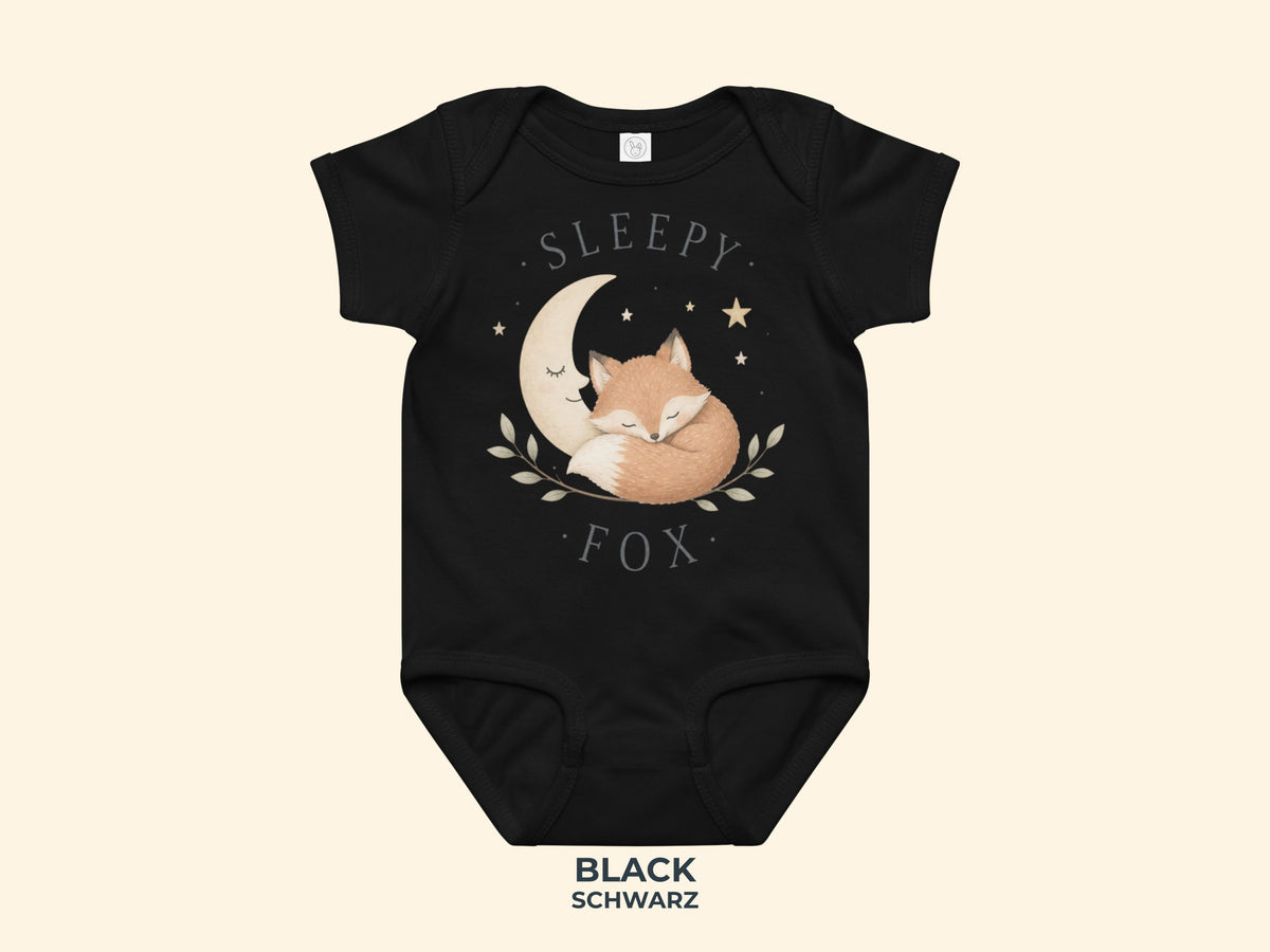 Sleepy Fox Babybody in Schwarz – Produktansicht von Odd Hour Supply.
