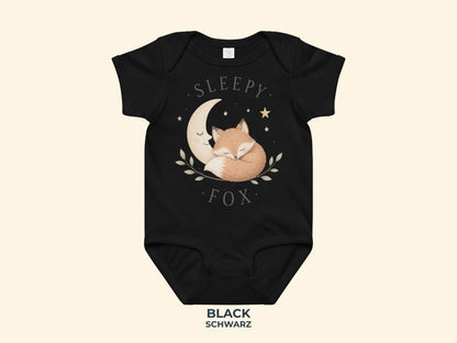 Sleepy Fox Babybody in Schwarz – Produktansicht von Odd Hour Supply.