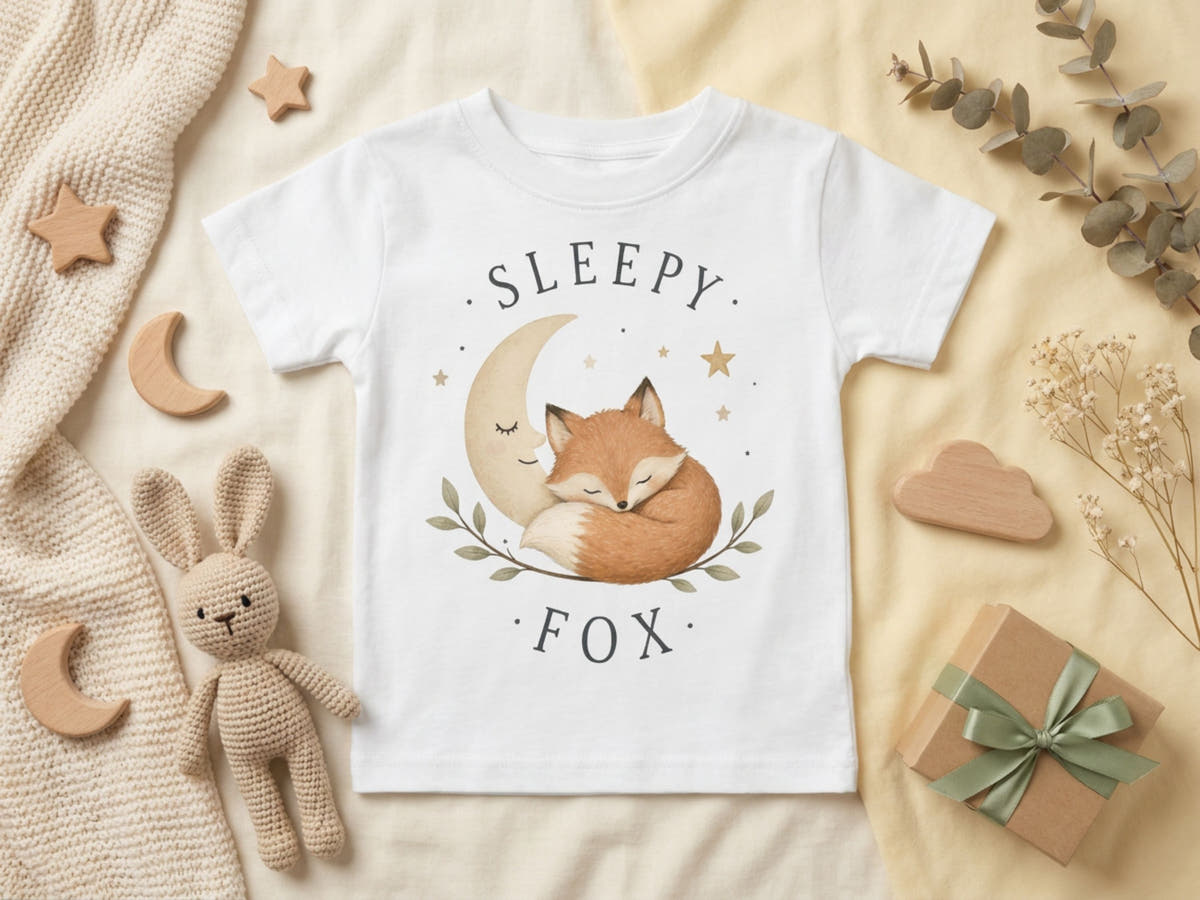 Sleepy Fox Baby T-Shirt – Produktansicht von Odd Hour Supply.