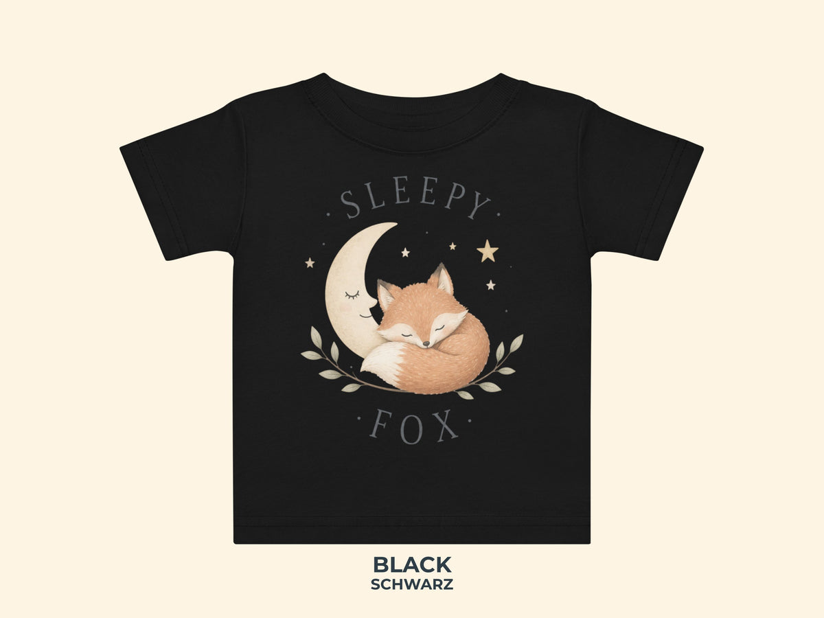 Sleepy Fox Baby T-Shirt in Schwarz – Produktansicht von Odd Hour Supply.