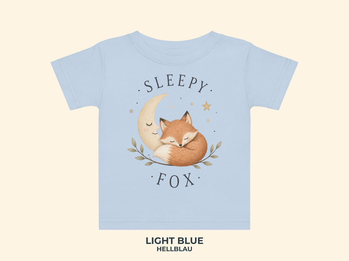 Sleepy Fox Baby T-Shirt in Hellblau – Produktansicht von Odd Hour Supply.