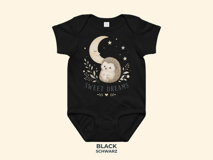 Sweet Dreams Igel Babybody in Schwarz – Produktansicht von Odd Hour Supply.