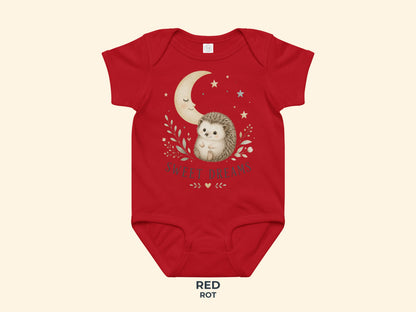 Sweet Dreams Igel Babybody in Rot – Produktansicht von Odd Hour Supply.