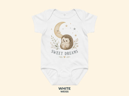 Sweet Dreams Igel Babybody in Weiß – Produktansicht von Odd Hour Supply.